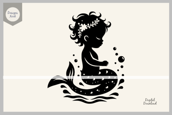 Download Baby Mermaid SVG File Clipart Silhouette - Premium Bundle