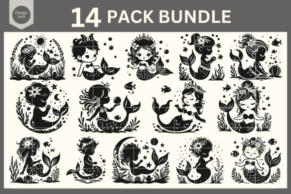 Download Baby Mermaid SVG File Clipart Silhouette - Premium Bundle