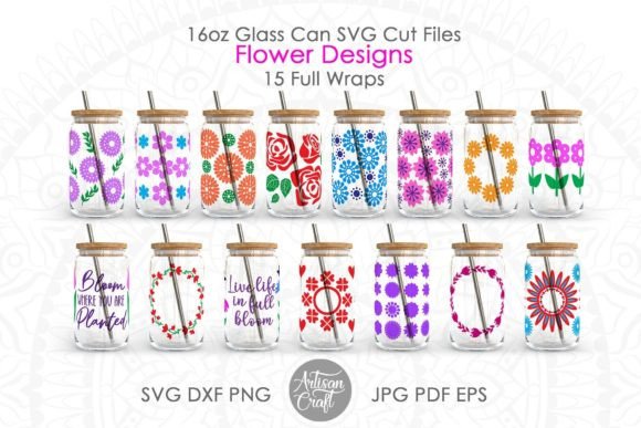 Download 16oz Glass Can SVG, Flower Design SVG - Flower design Collection